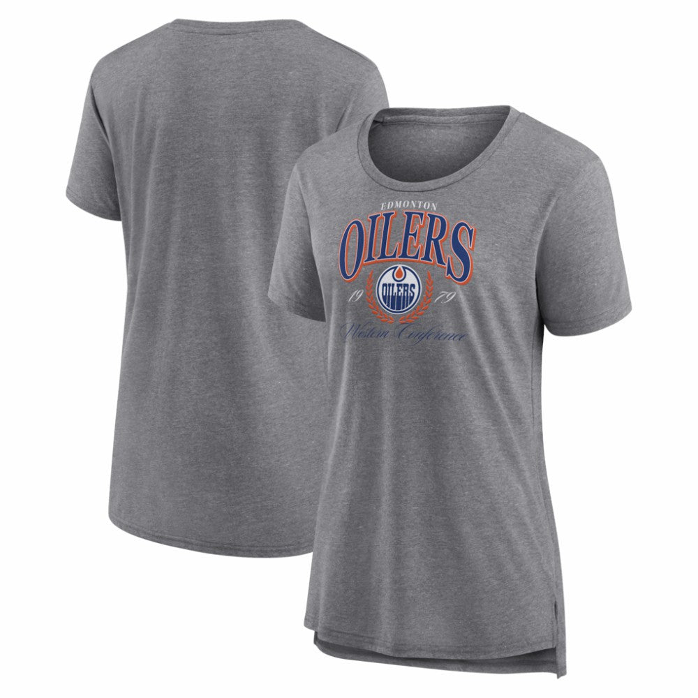 Edmonton Oilers Women's Reign Supreme Tri-Blend T-Shirt - Gray T-shirts