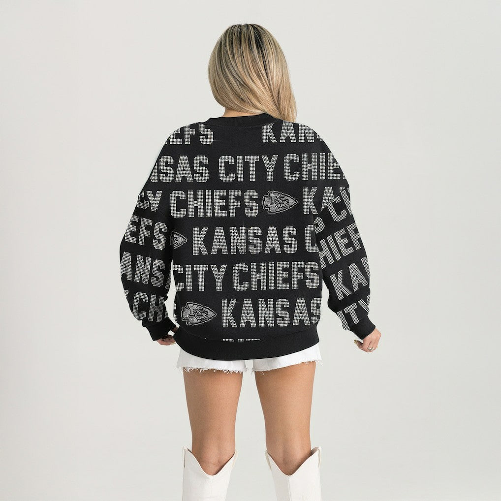 Kansas City Chiefs Gameday Couture Women's Oversized Hype Era Rhinestone Text Sweatshirt - Black online
