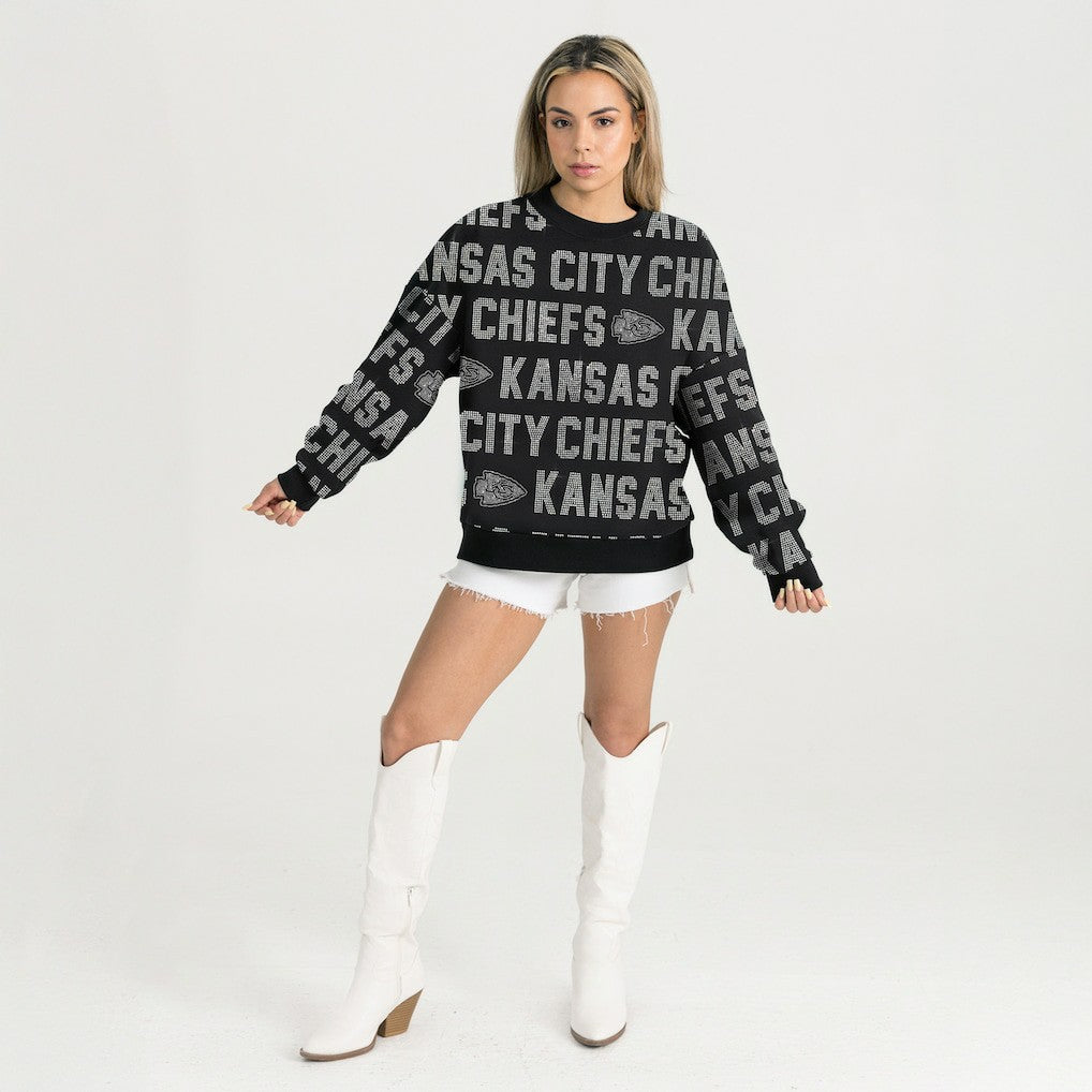 Kansas City Chiefs Gameday Couture Women's Oversized Hype Era Rhinestone Text Sweatshirt - Black online