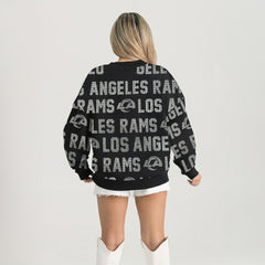 Los Angeles Rams Gameday Couture Women's Oversized Hype Era Rhinestone Text Sweatshirt - Black discount