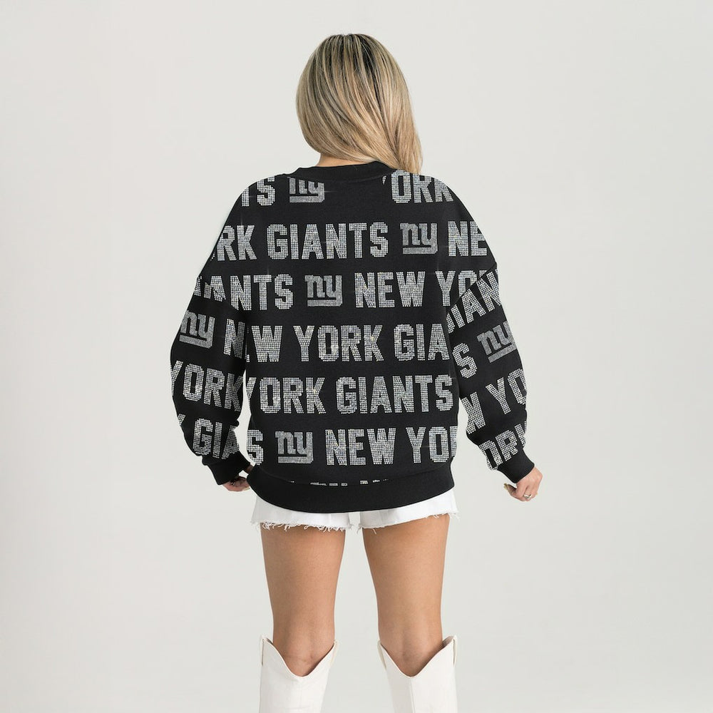New York Giants Gameday Couture Women's Oversized Hype Era Rhinestone Text Sweatshirt - Black for sale
