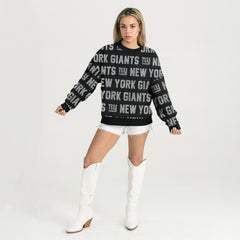 New York Giants Gameday Couture Women's Oversized Hype Era Rhinestone Text Sweatshirt - Black for sale