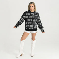 New York Jets Gameday Couture Women's Oversized Hype Era Rhinestone Text Sweatshirt - Black for sale