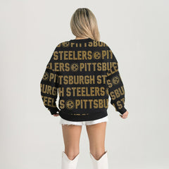 Pittsburgh Steelers Gameday Couture Women's Oversized Hype Era Rhinestone Text Sweatshirt - Black for sale