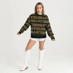 Pittsburgh Steelers Gameday Couture Women's Oversized Hype Era Rhinestone Text Sweatshirt - Black for sale