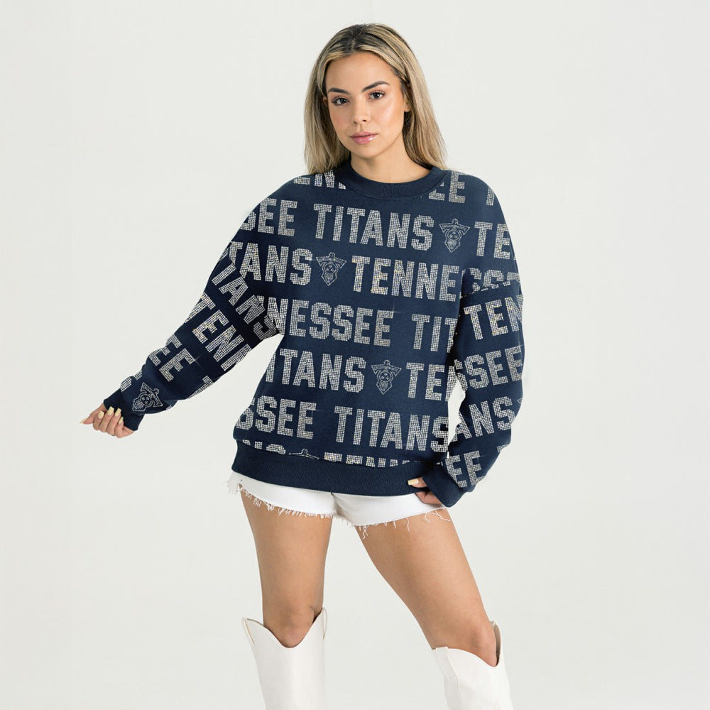 Tennessee Titans Gameday Couture Women's Oversized Hype Era Rhinestone Text Sweatshirt - Navy online
