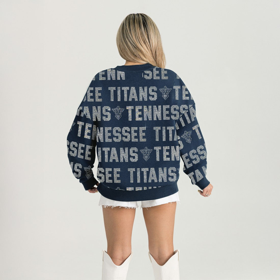 Tennessee Titans Gameday Couture Women's Oversized Hype Era Rhinestone Text Sweatshirt - Navy online