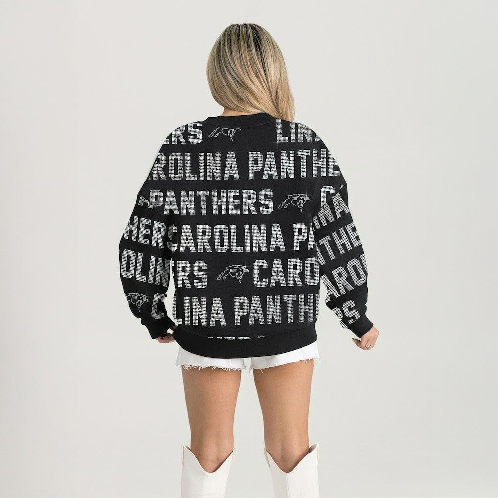 Carolina Panthers Gameday Couture Women's Oversized Hype Era Rhinestone Text Sweatshirt - Black for sale