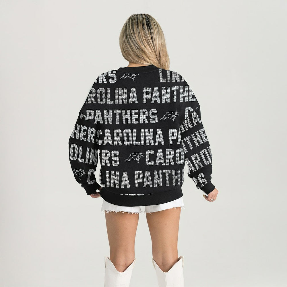 Carolina Panthers Gameday Couture Women's Oversized Hype Era Rhinestone Text Sweatshirt - Black for sale