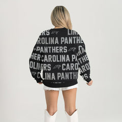 Carolina Panthers Gameday Couture Women's Oversized Hype Era Rhinestone Text Sweatshirt - Black for sale