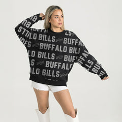 Buffalo Bills Gameday Couture Women's Oversized Hype Era Rhinestone Text Sweatshirt - Black cheap