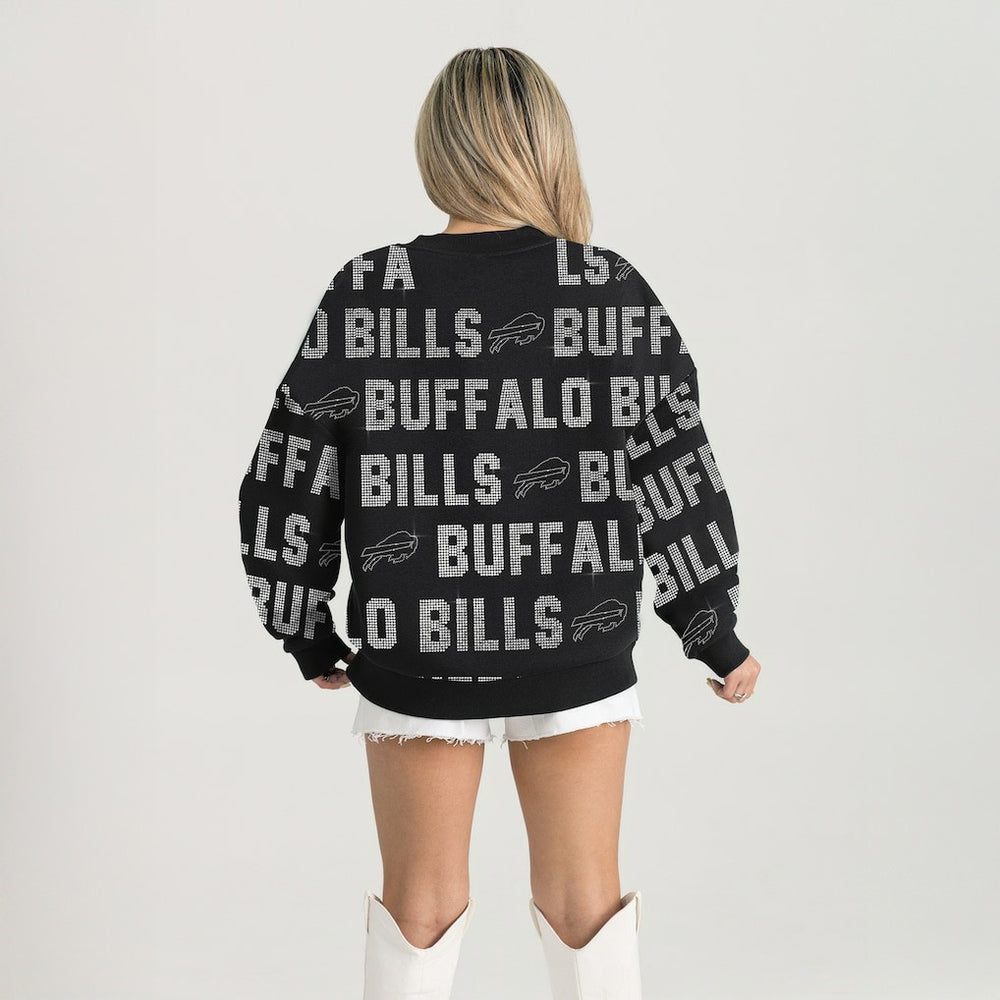 Buffalo Bills Gameday Couture Women's Oversized Hype Era Rhinestone Text Sweatshirt - Black cheap