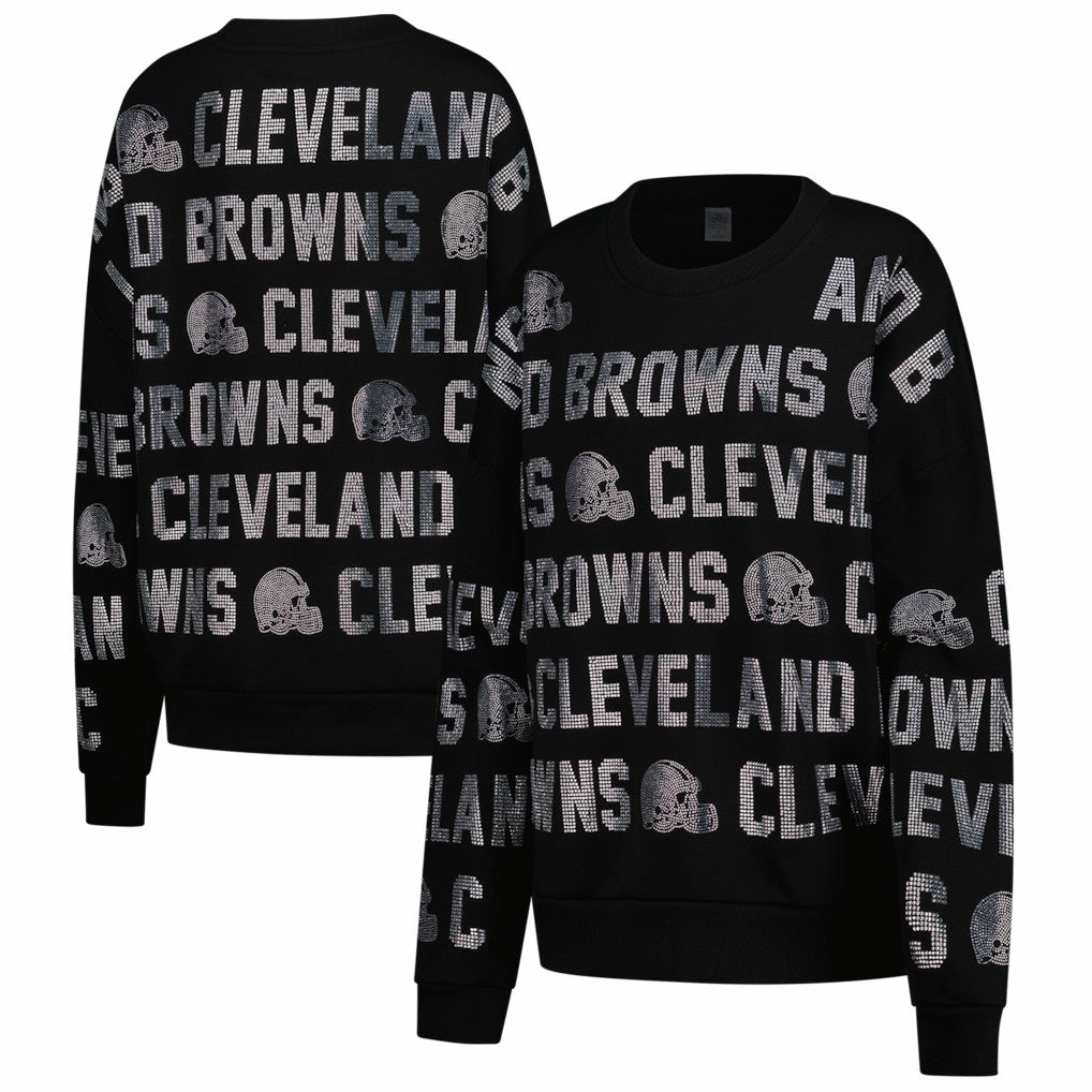 Cleveland Browns Gameday Couture Women's Oversized Hype Era Rhinestone Text Sweatshirt - Black cheap