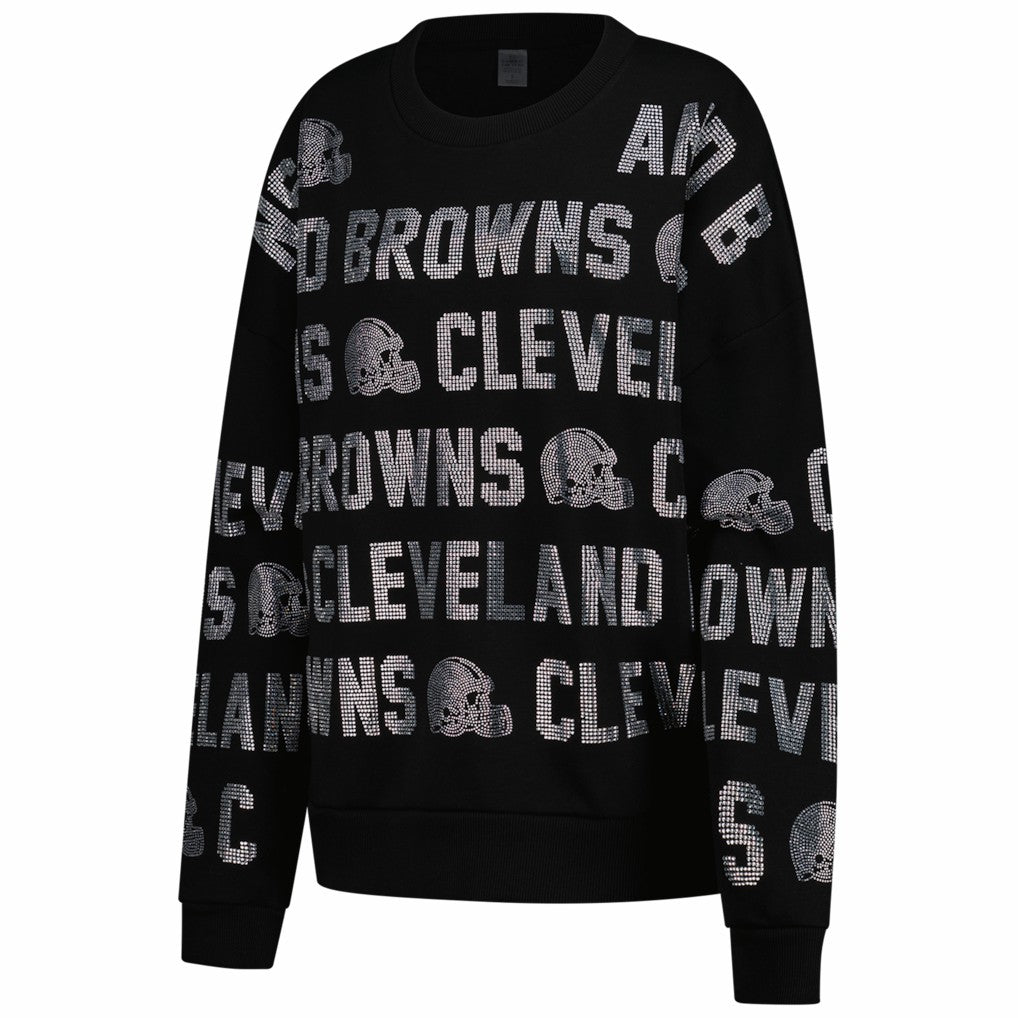 Cleveland Browns Gameday Couture Women's Oversized Hype Era Rhinestone Text Sweatshirt - Black cheap