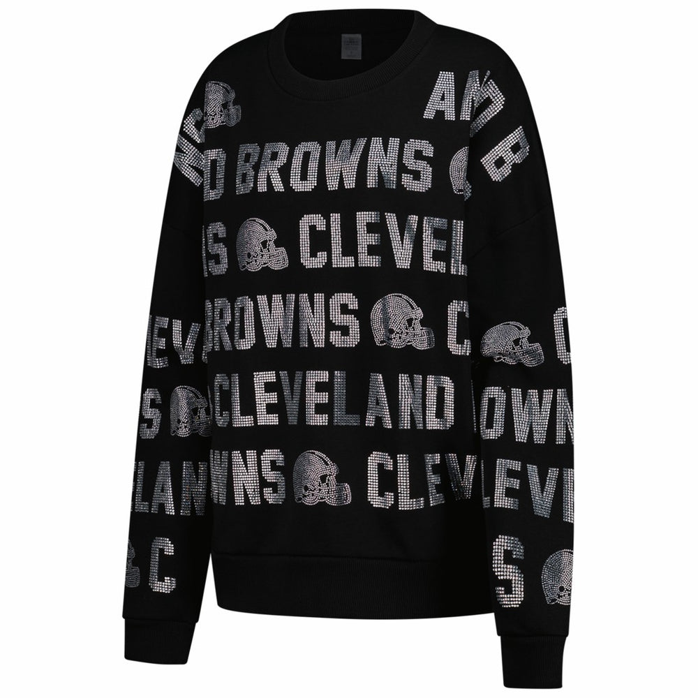 Cleveland Browns Gameday Couture Women's Oversized Hype Era Rhinestone Text Sweatshirt - Black cheap