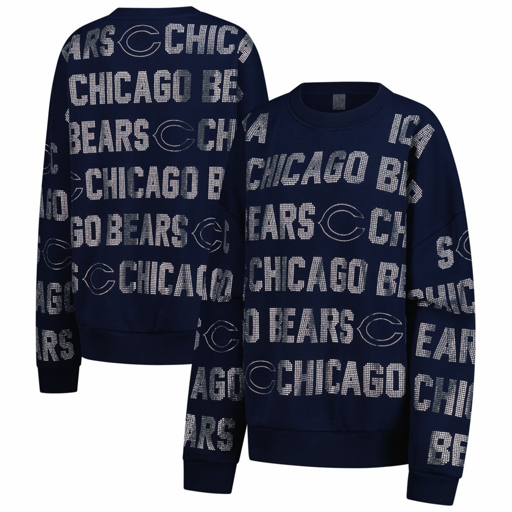 Chicago Bears Gameday Couture Women's Oversized Hype Era Rhinestone Text Sweatshirt - Navy sale