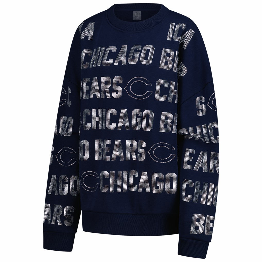 Chicago Bears Gameday Couture Women's Oversized Hype Era Rhinestone Text Sweatshirt - Navy sale