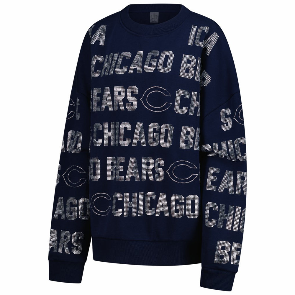 Chicago Bears Gameday Couture Women's Oversized Hype Era Rhinestone Text Sweatshirt - Navy sale