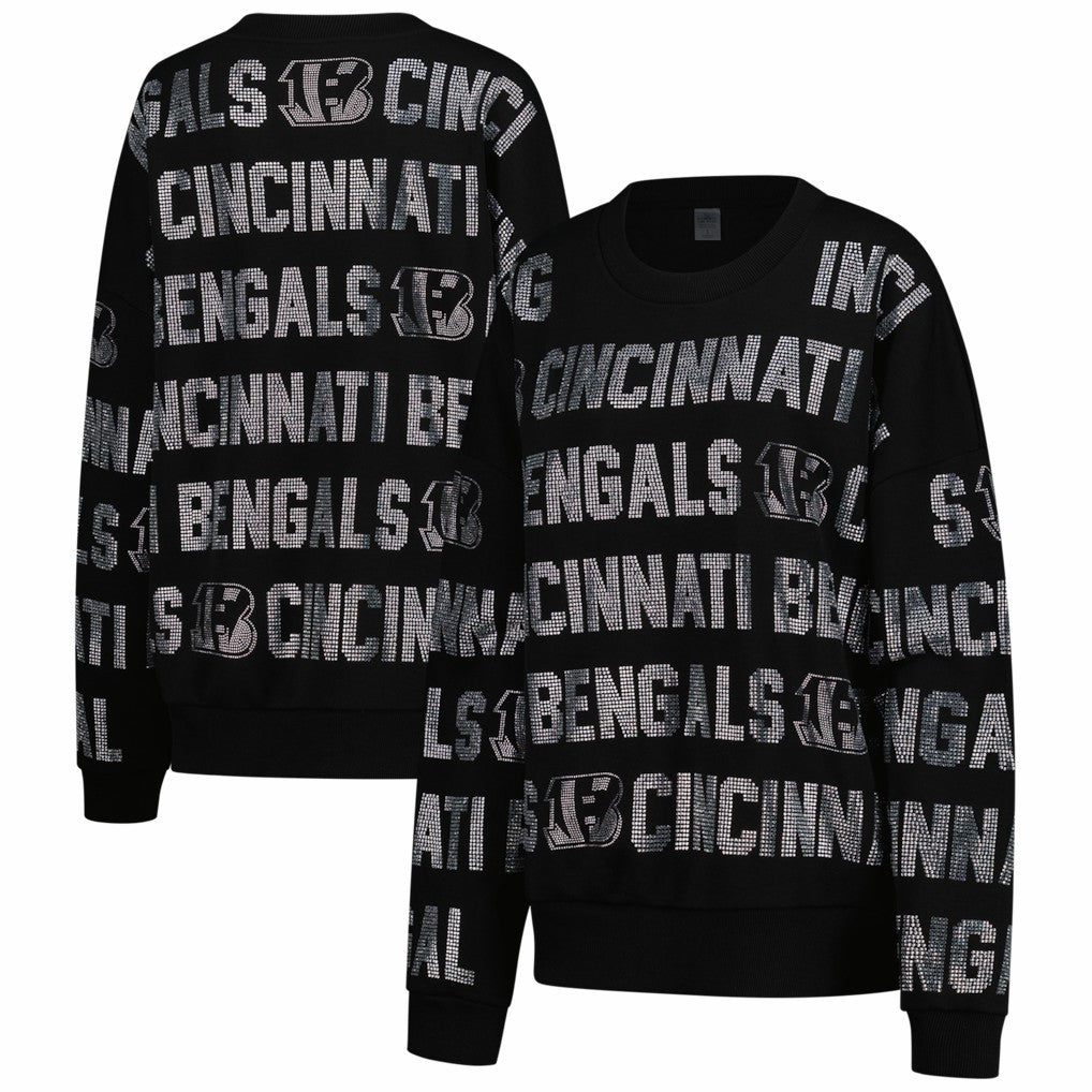 Cincinnati Bengals Gameday Couture Women's Oversized Hype Era Rhinestone Text Sweatshirt - Black on sale