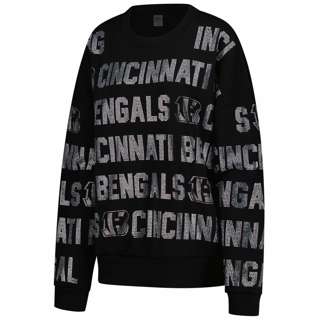 Cincinnati Bengals Gameday Couture Women's Oversized Hype Era Rhinestone Text Sweatshirt - Black on sale