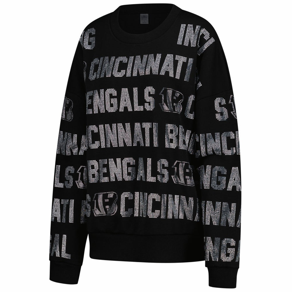 Cincinnati Bengals Gameday Couture Women's Oversized Hype Era Rhinestone Text Sweatshirt - Black on sale