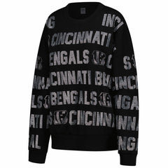 Cincinnati Bengals Gameday Couture Women's Oversized Hype Era Rhinestone Text Sweatshirt - Black on sale