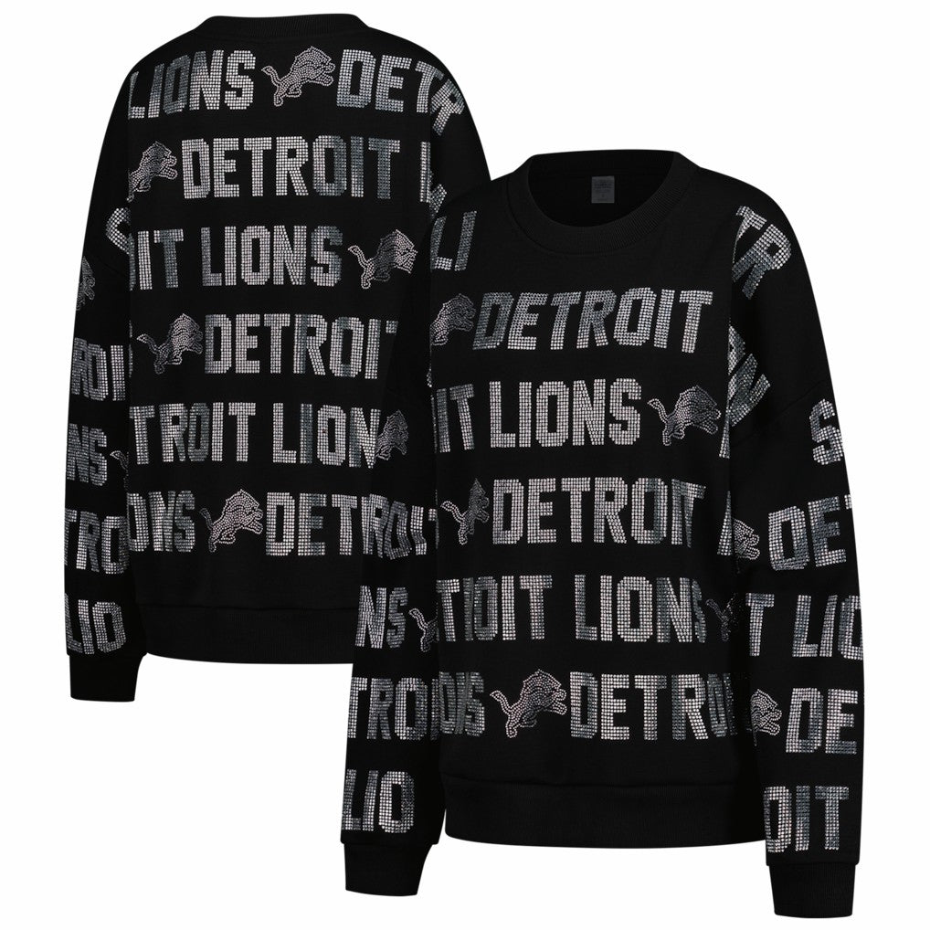 Detroit Lions Gameday Couture Women's Oversized Hype Era Rhinestone Text Sweatshirt - Black cheap