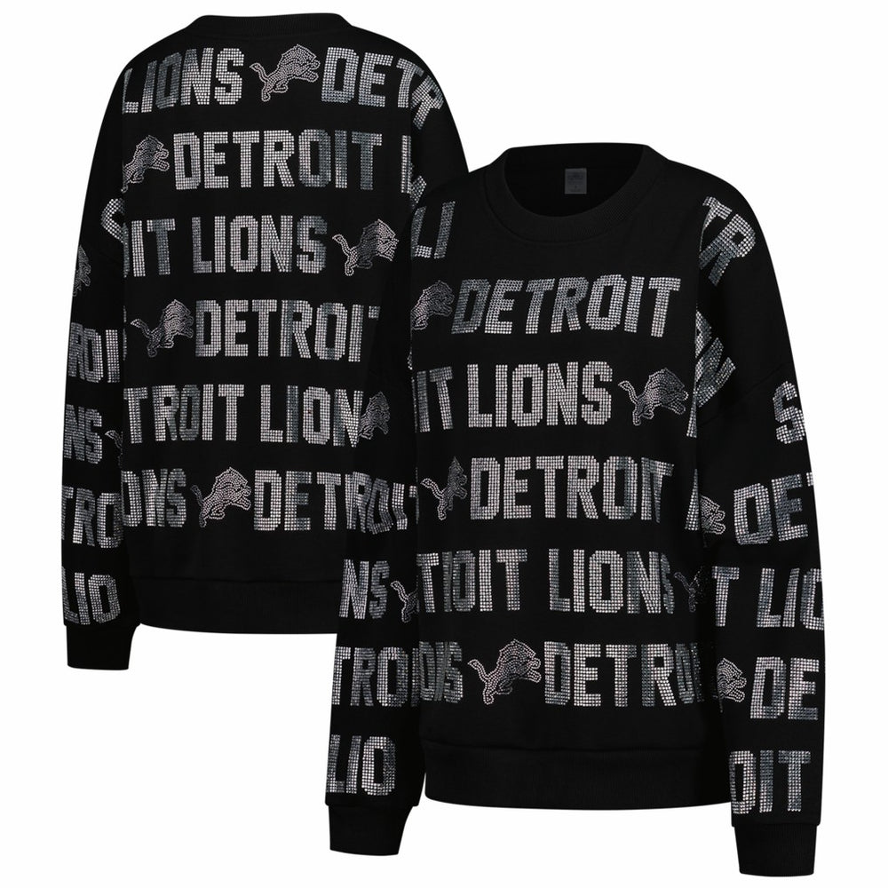 Detroit Lions Gameday Couture Women's Oversized Hype Era Rhinestone Text Sweatshirt - Black cheap