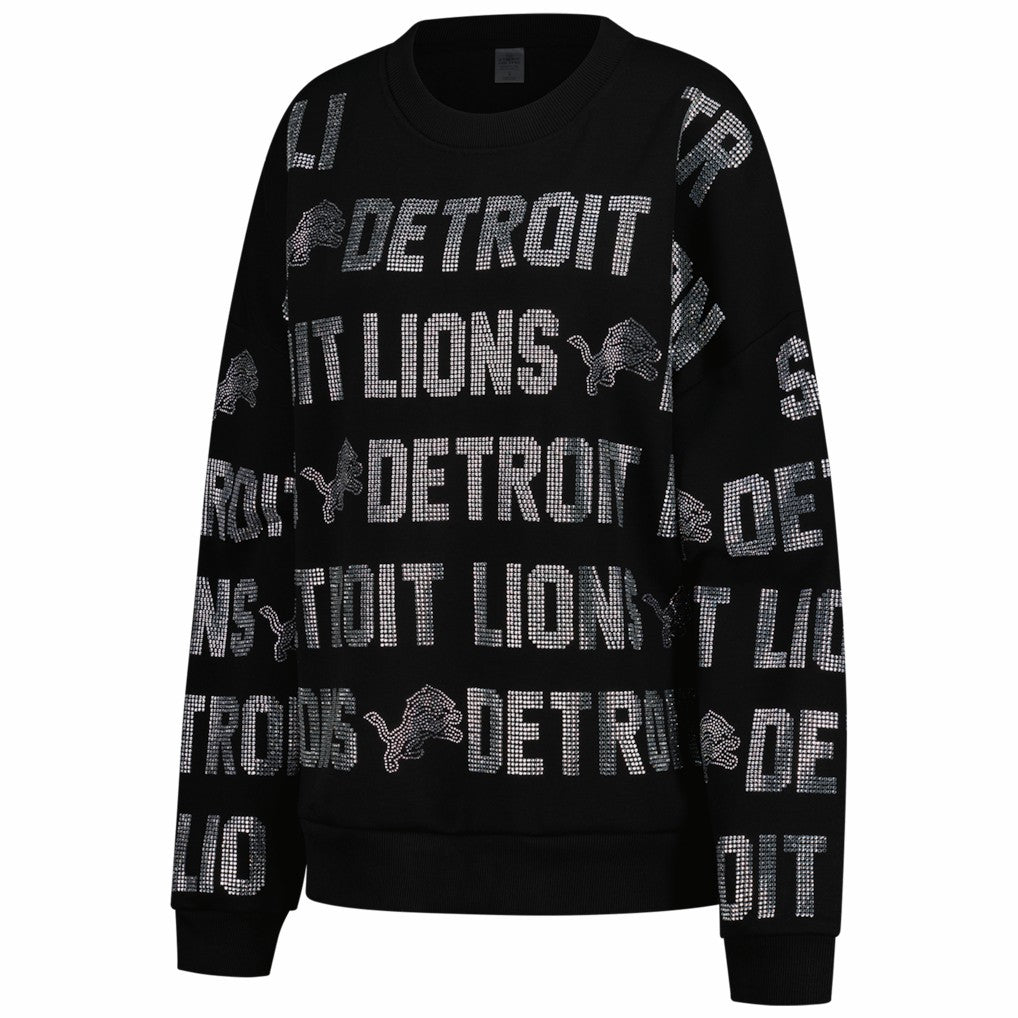 Detroit Lions Gameday Couture Women's Oversized Hype Era Rhinestone Text Sweatshirt - Black cheap