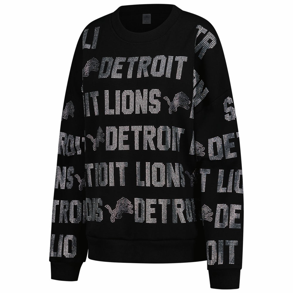 Detroit Lions Gameday Couture Women's Oversized Hype Era Rhinestone Text Sweatshirt - Black cheap
