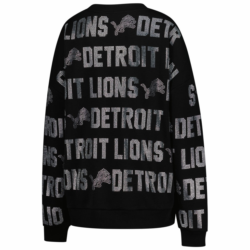 Detroit Lions Gameday Couture Women's Oversized Hype Era Rhinestone Text Sweatshirt - Black cheap