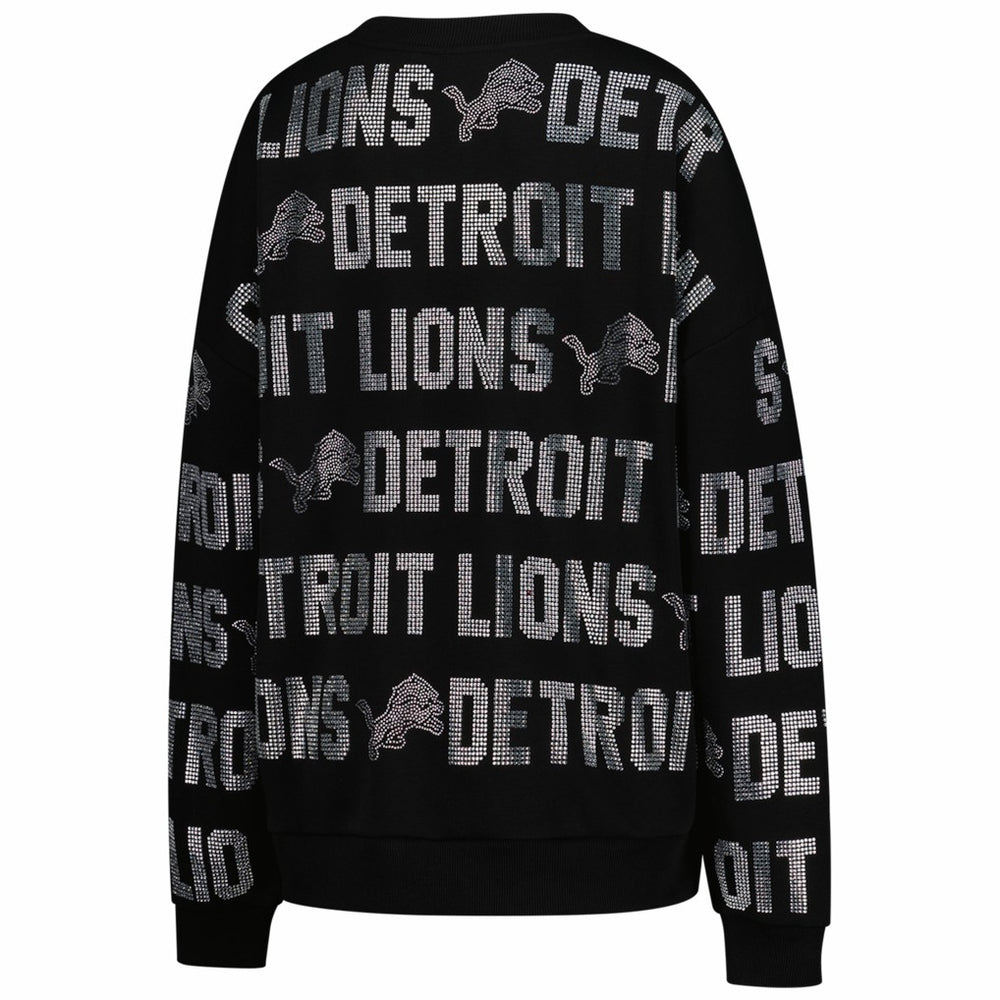 Detroit Lions Gameday Couture Women's Oversized Hype Era Rhinestone Text Sweatshirt - Black cheap
