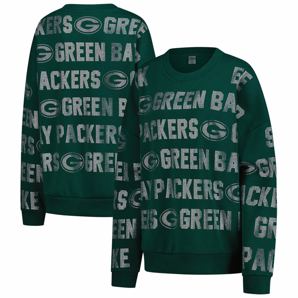 Green Bay Packers Gameday Couture Women's Oversized Hype Era Rhinestone Text Sweatshirt - Green on sale
