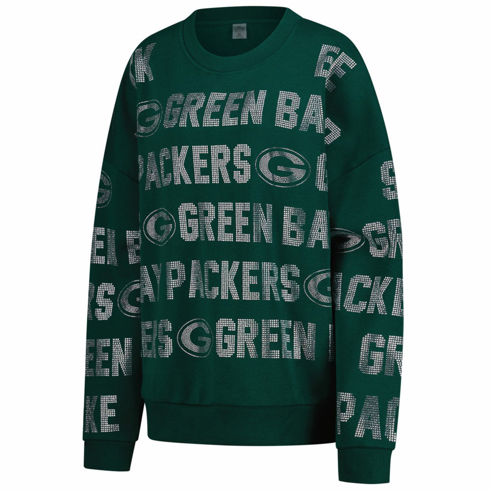 Green Bay Packers Gameday Couture Women's Oversized Hype Era Rhinestone Text Sweatshirt - Green on sale