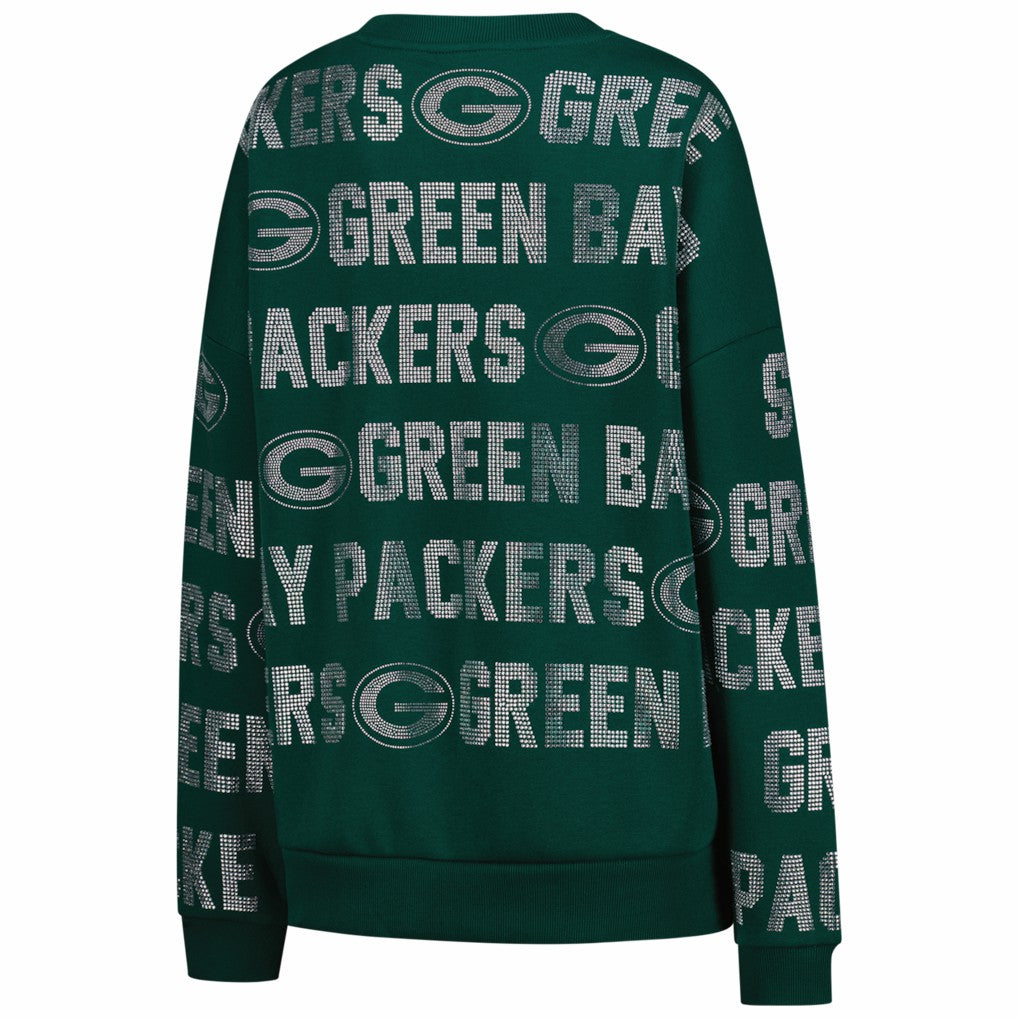 Green Bay Packers Gameday Couture Women's Oversized Hype Era Rhinestone Text Sweatshirt - Green on sale