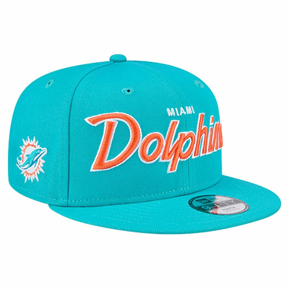 Miami Dolphins New Era Youth Main Script 9FIFTY Snapback Hat - Aqua on sale