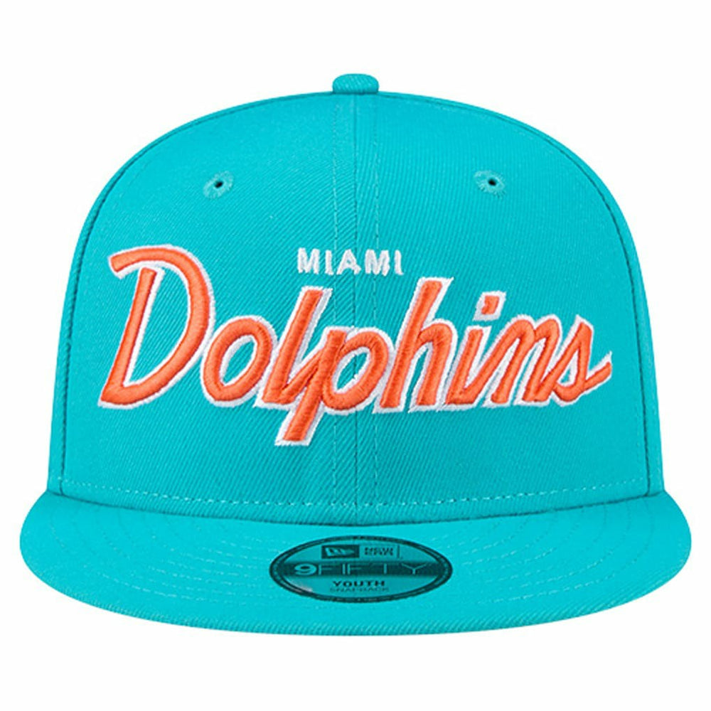 Miami Dolphins New Era Youth Main Script 9FIFTY Snapback Hat - Aqua on sale