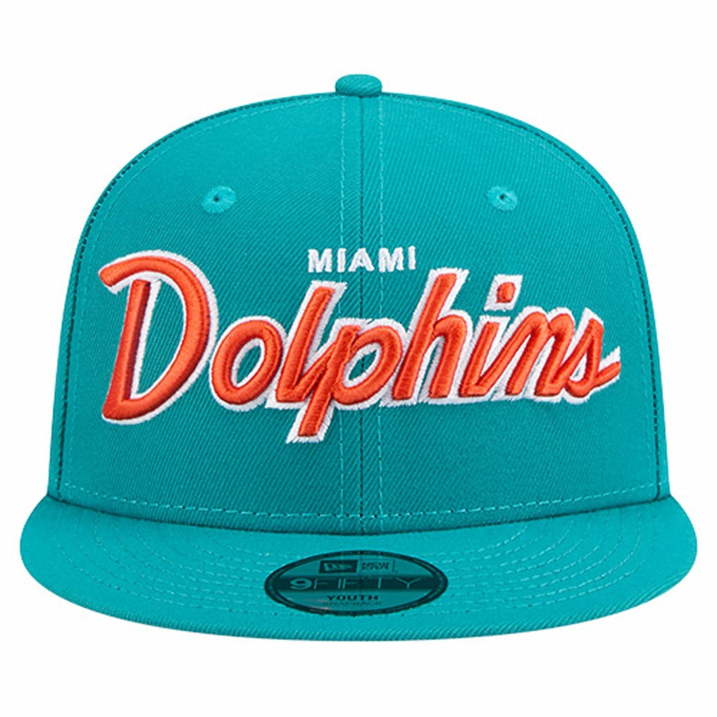 Miami Dolphins New Era Youth Main Script 9FIFTY Snapback Hat - Aqua online