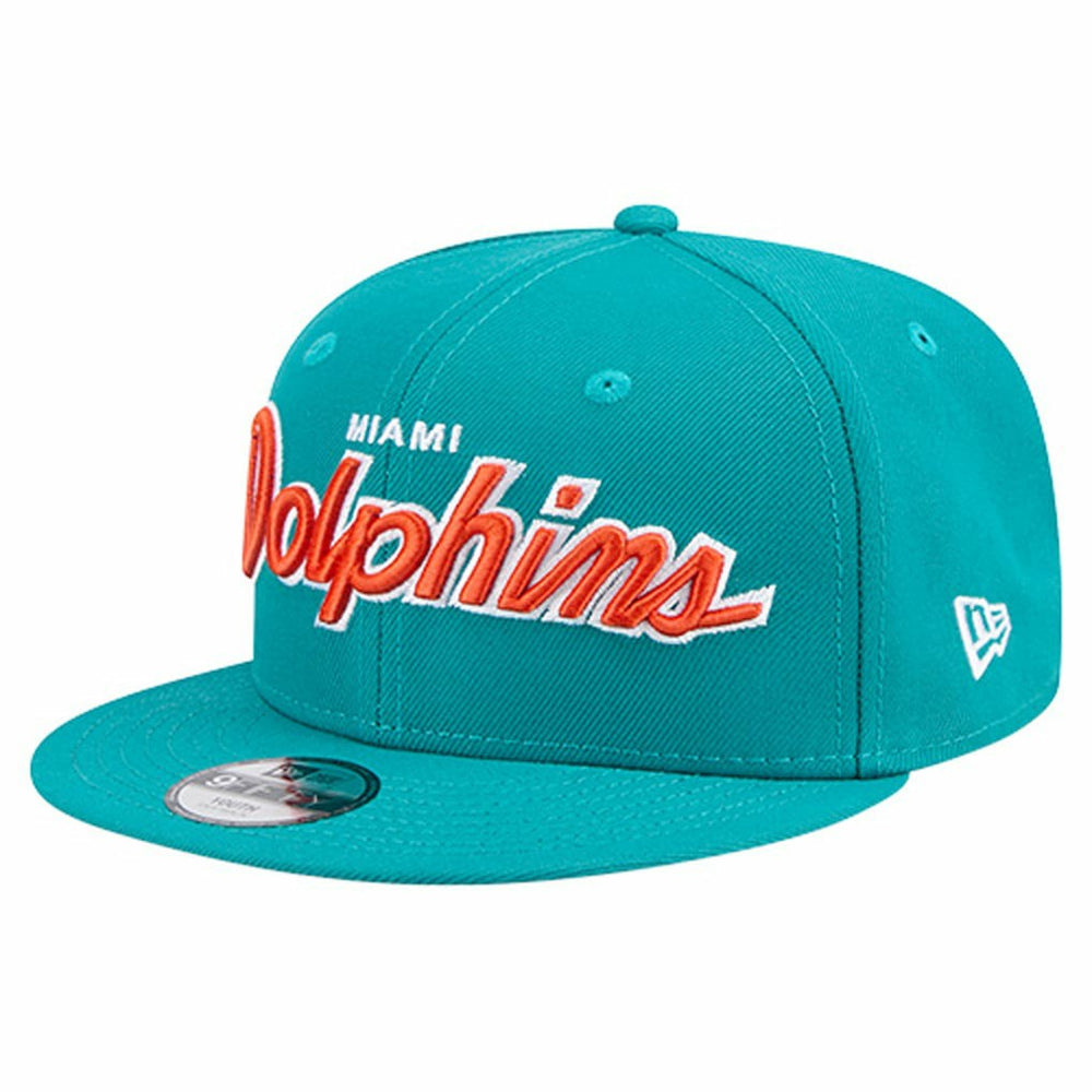 Miami Dolphins New Era Youth Main Script 9FIFTY Snapback Hat - Aqua online