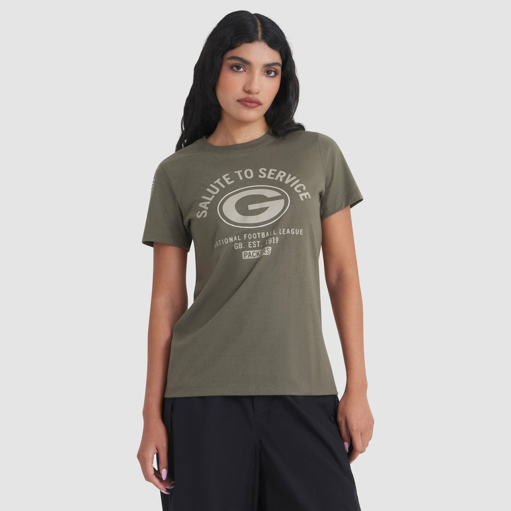 Green Bay Packers Women's 2025 Salute to Service Sideline T-Shirt - Olive on sale