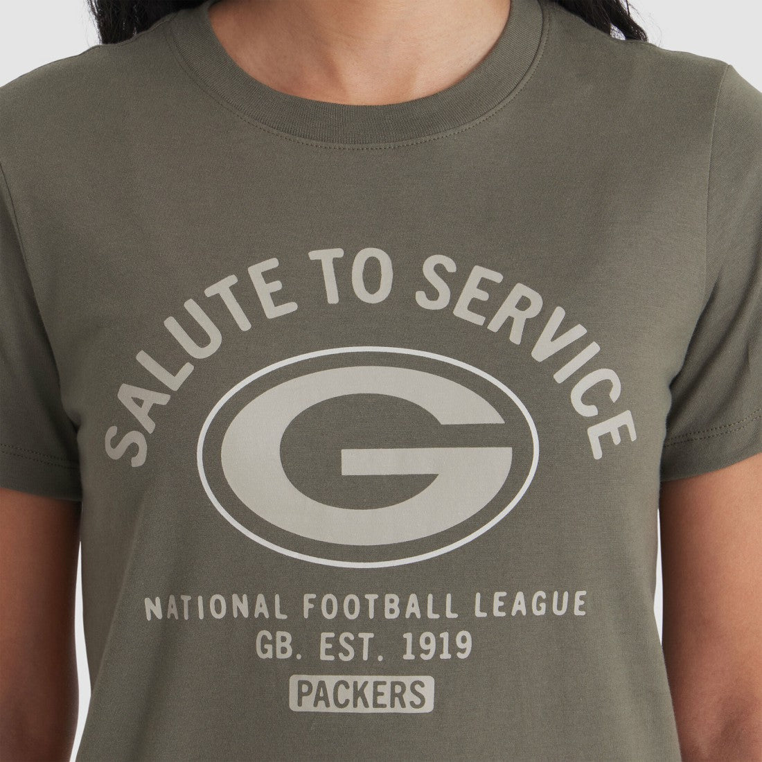 Green Bay Packers Women's 2025 Salute to Service Sideline T-Shirt - Olive on sale