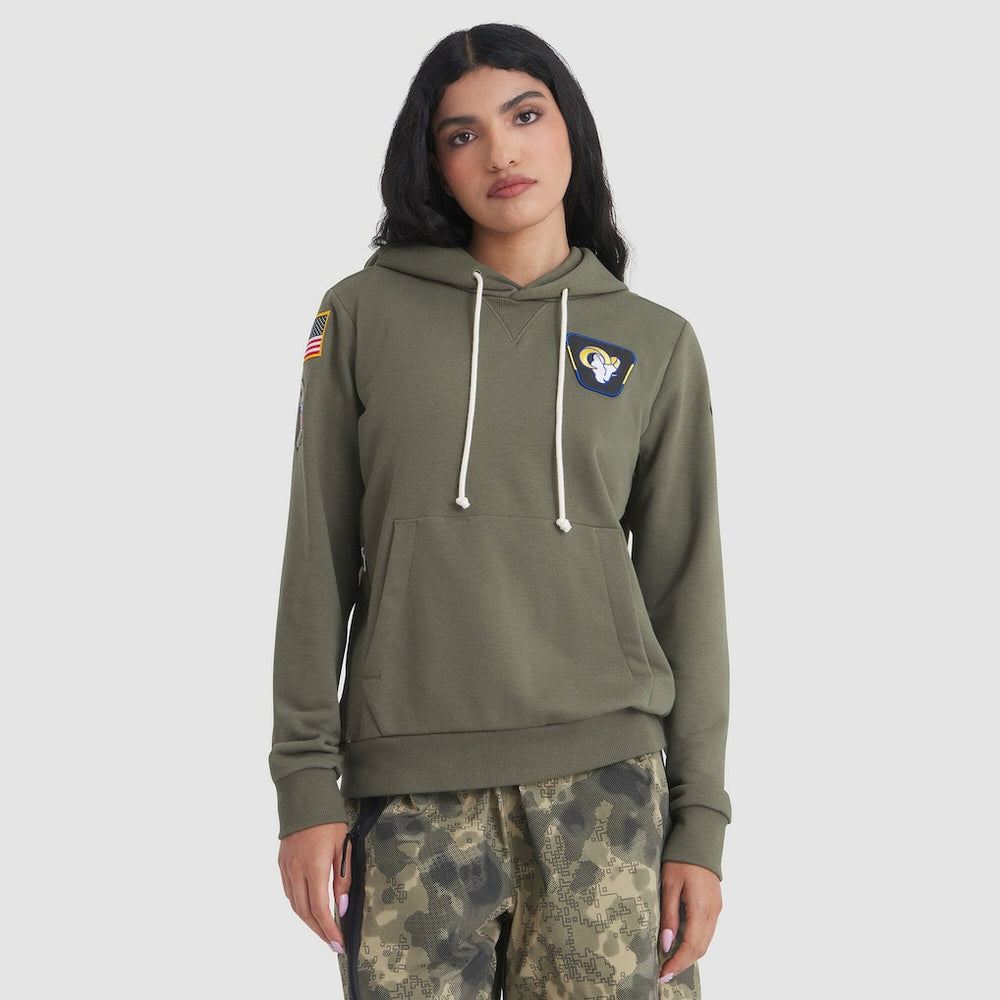 Los Angeles Rams Women's 2025 Salute to Service Sideline Standard Issue Dri-FIT Hoodie - Olive on sale