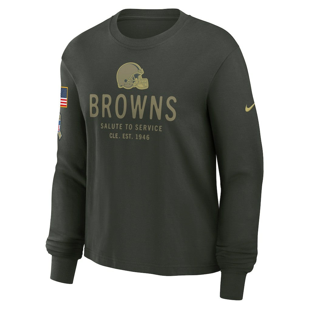 Cleveland Browns Women's 2025 Salute to Service Sideline Dri-FIT Long Sleeve T-Shirt - Dark Green on sale