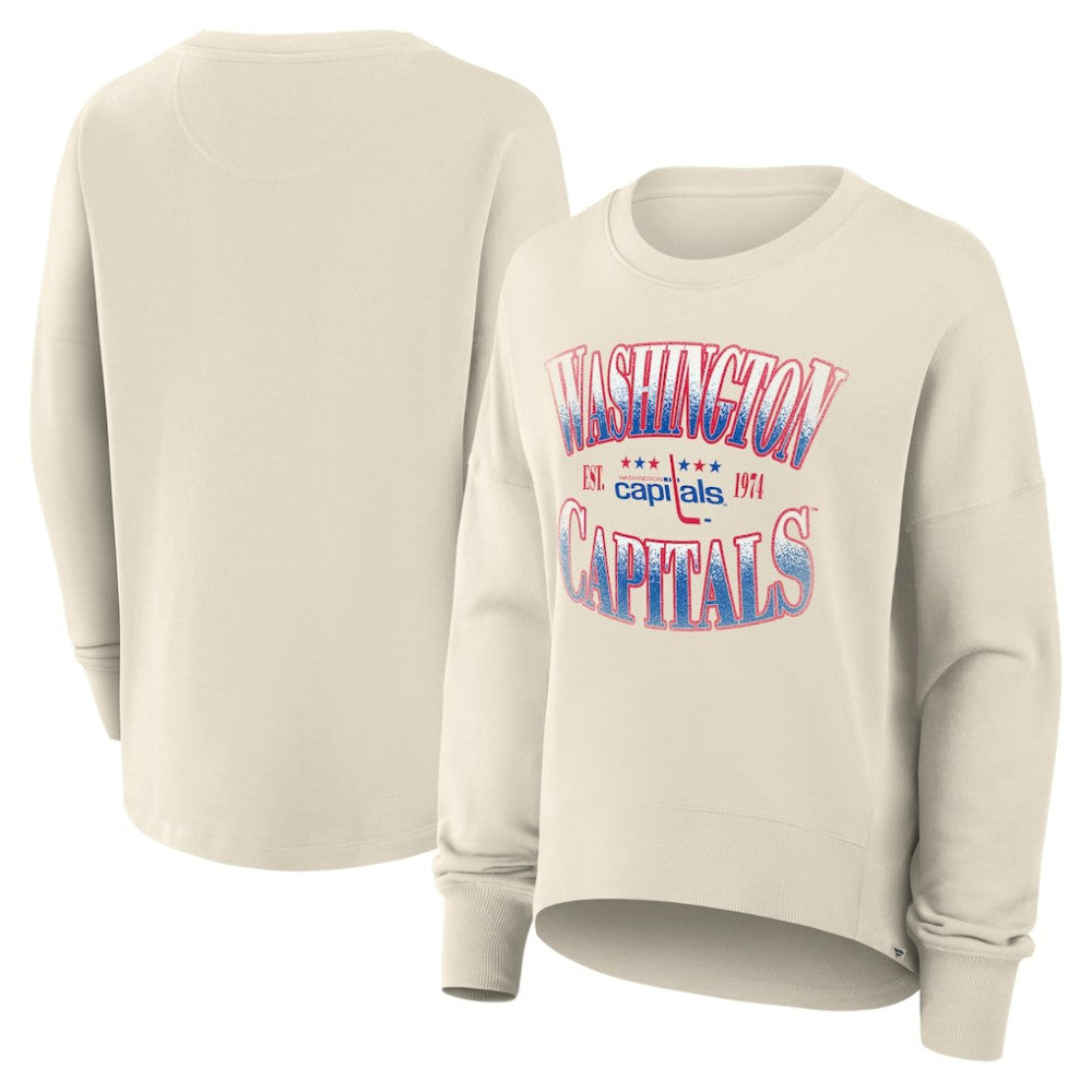 Washington Capitals Fanatics Women's Oversized Vintage Slice Pullover Sweatshirt - Cream Sweatshirts