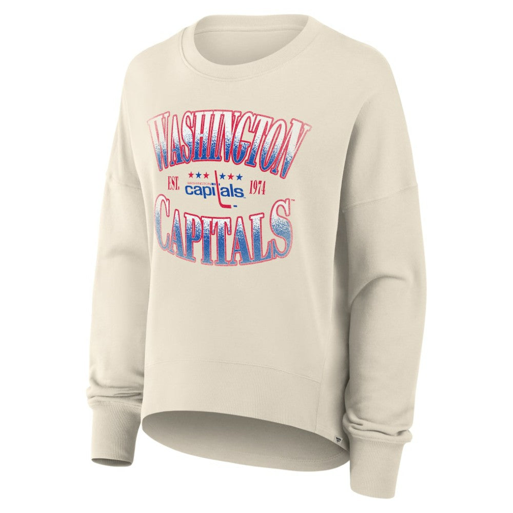 Washington Capitals Fanatics Women's Oversized Vintage Slice Pullover Sweatshirt - Cream Sweatshirts