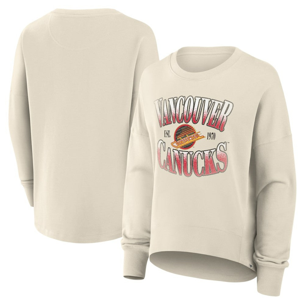 Vancouver Canucks Fanatics Women's Oversized Vintage Slice Pullover Sweatshirt - Cream Sweatshirts