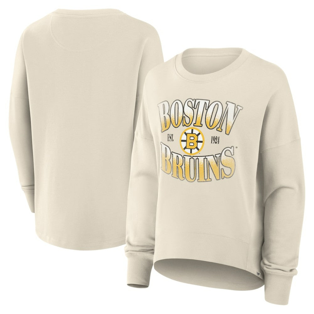 Boston Bruins Fanatics Women's Oversized Vintage Slice Pullover Sweatshirt - Cream Sweatshirts