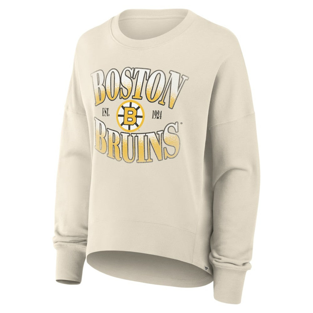 Boston Bruins Fanatics Women's Oversized Vintage Slice Pullover Sweatshirt - Cream Sweatshirts