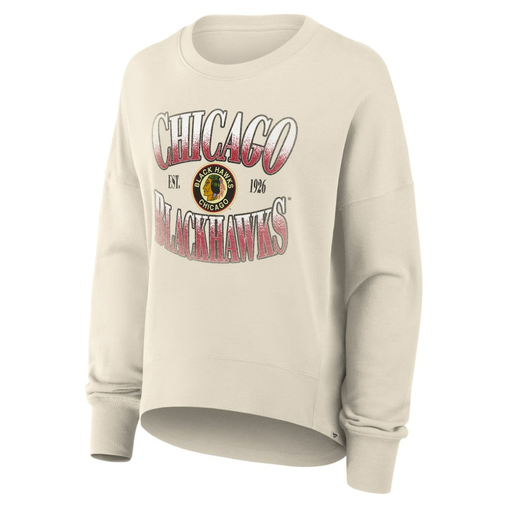 Chicago Blackhawks Fanatics Women's Oversized Vintage Slice Pullover Sweatshirt - Cream Sweatshirts