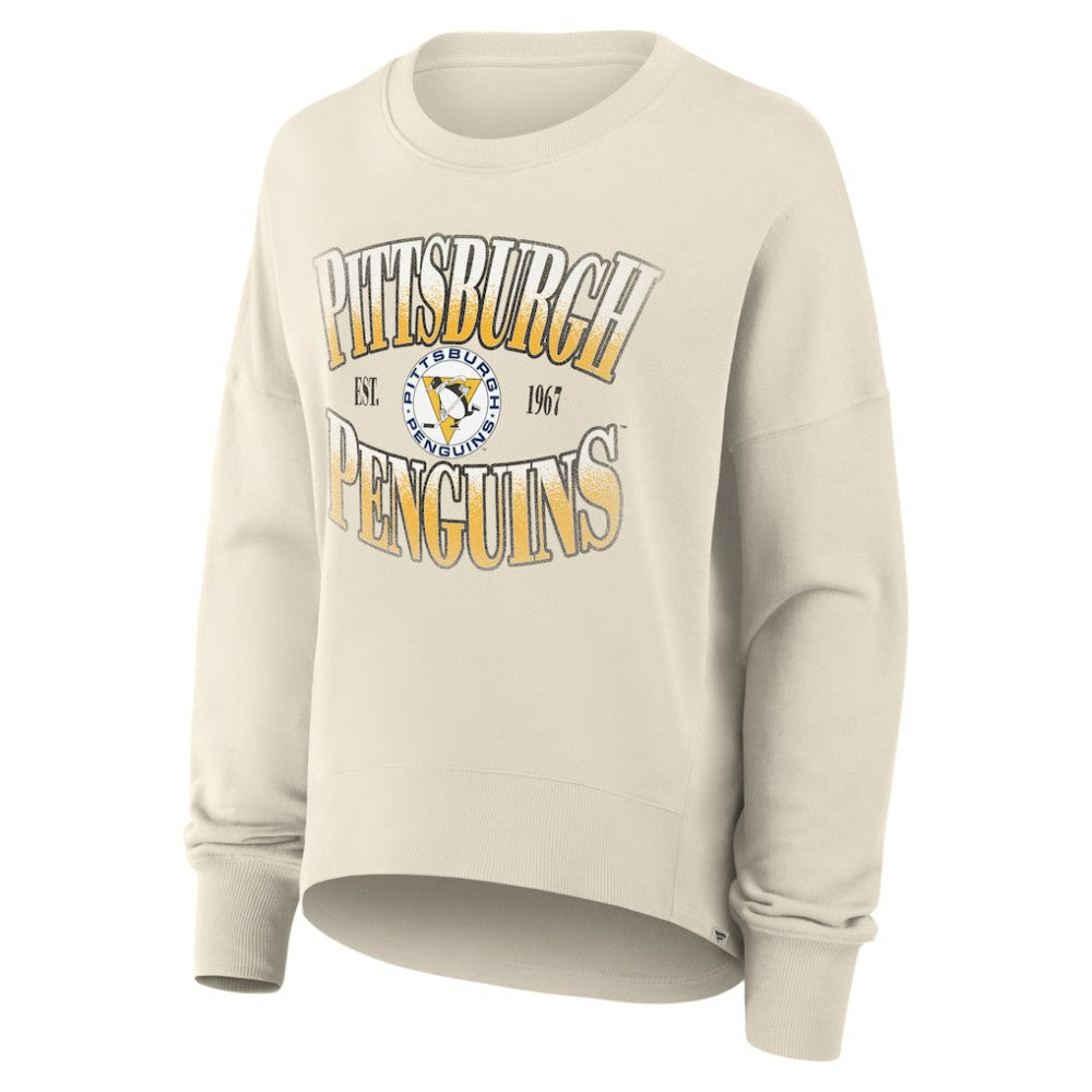 Pittsburgh Penguins Fanatics Women's Oversized Vintage Slice Pullover Sweatshirt - Cream Sweatshirts